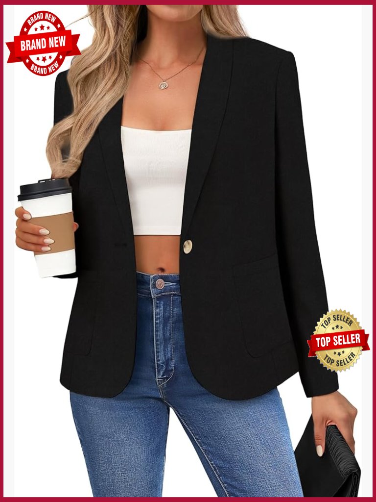Women's Linen Blend Blazer Shawl Lapel Business Casual Jacket Lightweight